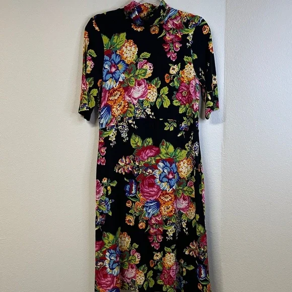Anthropologie ett:twa Coreyell Black Floral Turtleneck Short Sleeve Dress S - Picture 2 of 6